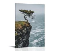 ZLLJXFZZ A Wind-blown Tree on A Cliff over The Sea, Symbolic Solitude Wall Art Mural Modern Decoration Hanging Art Poster 08x12inch(20x30cm)