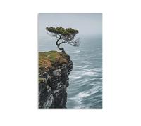 ZLLJXFZZ A Wind-blown Tree on A Cliff over The Sea, Symbolic Solitude Wall Art Mural Modern Decoration Hanging Art Poster 24x36inch(60x90cm)