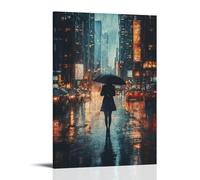 ZLLJXFZZ A Woman with An Umbrella Walking through A Rainy City Street Wall Art Mural Modern Decoration Hanging Art Poster 20x30inch(50x75cm)