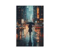 ZLLJXFZZ A Woman with An Umbrella Walking through A Rainy City Street Wall Art Mural Modern Decoration Hanging Art Poster 24x36inch(60x90cm)