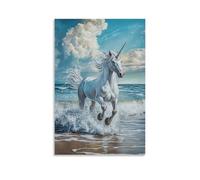 ZLLJXFZZ Animal Oil Painting A Star-Eyed Unicorn Walks Upon The Waves of A Dream Ocean Wall Art Mural Modern Decoration Hanging Art Poster 16x24inch(40x60cm)