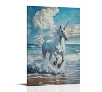 ZLLJXFZZ Animal Oil Painting A Star-Eyed Unicorn Walks Upon The Waves of A Dream Ocean Wall Art Mural Modern Decoration Hanging Art Poster 12x18inch(30x45cm)