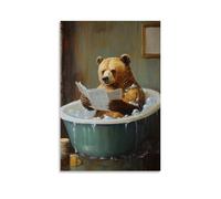 ZLLJXFZZ Animal Oil Painting of A Bear Flipping Pancakes in A Bubble Bath While Reading Business News. Wall Art Mural Modern Decoration Hanging Art Poster 16x24inch(40x60cm)