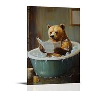 ZLLJXFZZ Animal Oil Painting of A Bear Flipping Pancakes in A Bubble Bath While Reading Business News. Wall Art Mural Modern Decoration Hanging Art Poster 20x30inch(50x75cm)