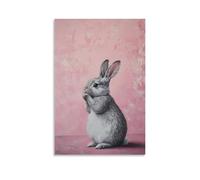 ZLLJXFZZ Animal Oil Painting of A Bunny Brushing Fur Furiously in A Race Against The Clock, Set Against A Dusty Pink Wall. Wall Art Mural Modern Decoration Hanging Art Poster 08x12inch(20x30cm)