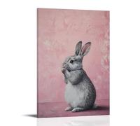 ZLLJXFZZ Animal Oil Painting of A Bunny Brushing Fur Furiously in A Race Against The Clock, Set Against A Dusty Pink Wall. Wall Art Mural Modern Decoration Hanging Art Poster 20x30inch(50x75cm)