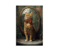 ZLLJXFZZ Animal Oil Painting of A Cat Carefully Adjusting Its Bowtie in Front of A Cracked Bathroom Mirror. Wall Art Mural Modern Decoration Hanging Art Poster 08x12inch(20x30cm)