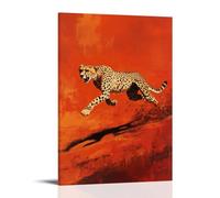 ZLLJXFZZ Animal Oil Painting of A Cheetah Sprinting Across A Deep Orange-red Minimalist Field Wall Art Mural Modern Decoration Hanging Art Poster 08x12inch(20x30cm)