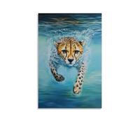 ZLLJXFZZ Animal Oil Painting of A Cheetah Swimming Freestyle in Open Ocean Beside Dolphins. Wall Art Mural Modern Decoration Hanging Art Poster 20x30inch(50x75cm)