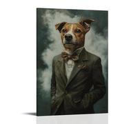 ZLLJXFZZ Animal Oil Painting of A Dog Buttoning A Sharp Olive Green Suit Jacket, Glancing Confidently Into A Foggy Mirror. Wall Art Mural Modern Decoration Hanging Art Poster 08x12inch(20x30cm)