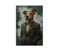 ZLLJXFZZ Animal Oil Painting of A Dog Buttoning A Sharp Olive Green Suit Jacket, Glancing Confidently Into A Foggy Mirror. Wall Art Mural Modern Decoration Hanging Art Poster 20x30inch(50x75cm)