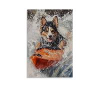 ZLLJXFZZ Animal Oil Painting of A Dog Kayaking through Whitewater with A GoPro Strapped to Its Head. Wall Art Mural Modern Decoration Hanging Art Poster 08x12inch(20x30cm)