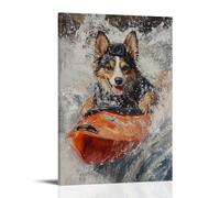 ZLLJXFZZ Animal Oil Painting of A Dog Kayaking through Whitewater with A GoPro Strapped to Its Head. Wall Art Mural Modern Decoration Hanging Art Poster 20x30inch(50x75cm)