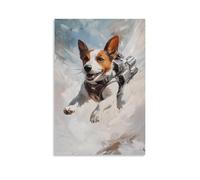 ZLLJXFZZ Animal Oil Painting of A Dog with A Jetpack Zooming through A Pure White Sky, Ears Flapping in The Wind. Wall Art Mural Modern Decoration Hanging Art Poster 16x24inch(40x60cm)