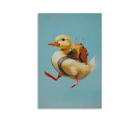 ZLLJXFZZ Animal Oil Painting of A Duckling Flying with Jetpack over Matte Baby Blue Wall Art Mural Modern Decoration Hanging Art Poster 08x12inch(20x30cm)