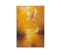 ZLLJXFZZ Animal Oil Painting of A Flamingo Wakeboarding through Reeds in A Golden Marsh at Dusk. Wall Art Mural Modern Decoration Hanging Art Poster 08x12inch(20x30cm)