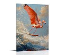 ZLLJXFZZ Animal Oil Painting of A Flamingo Windsurfing at Full Speed with One Leg Raised on Coral Red Sea. Wall Art Mural Modern Decoration Hanging Art Poster 16x24inch(40x60cm)