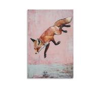 ZLLJXFZZ Animal Oil Painting of A Fox Performing A Flip Dive Into still Waters, Set on Faded Blush Pink. Wall Art Mural Modern Decoration Hanging Art Poster 12x18inch(30x45cm)
