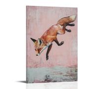 ZLLJXFZZ Animal Oil Painting of A Fox Performing A Flip Dive Into still Waters, Set on Faded Blush Pink. Wall Art Mural Modern Decoration Hanging Art Poster 24x36inch(60x90cm)