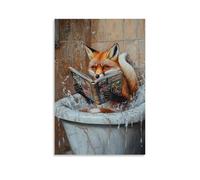 ZLLJXFZZ Animal Oil Painting of A Fox Reading A Giant Comic Book While Splashing in A Warm Marble Tub. Wall Art Mural Modern Decoration Hanging Art Poster 24x36inch(60x90cm)