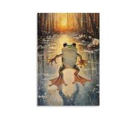 ZLLJXFZZ Animal Oil Painting of A Frog Skating Pirouettes on Frozen Lily Pond at Golden Hour. Wall Art Mural Modern Decoration Hanging Art Poster 20x30inch(50x75cm)