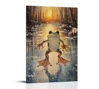 ZLLJXFZZ Animal Oil Painting of A Frog Skating Pirouettes on Frozen Lily Pond at Golden Hour. Wall Art Mural Modern Decoration Hanging Art Poster 12x18inch(30x45cm)