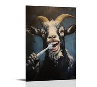 ZLLJXFZZ Animal Oil Painting of A Goat Brushing Teeth So Wildly That The Mirror Fogged Entirely with Toothpaste Spray. Wall Art Mural Modern Decoration Hanging Art Poster 16x24inch(40x60cm)