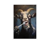 ZLLJXFZZ Animal Oil Painting of A Goat Brushing Teeth So Wildly That The Mirror Fogged Entirely with Toothpaste Spray. Wall Art Mural Modern Decoration Hanging Art Poster 08x12inch(20x30cm)
