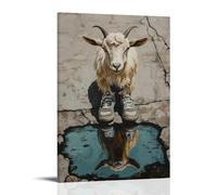 ZLLJXFZZ Animal Oil Painting of A Goat Checking Out New Sneakers in A Cracked Sidewalk Mirror. Wall Art Mural Modern Decoration Hanging Art Poster 20x30inch(50x75cm)