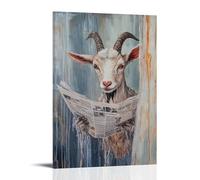 ZLLJXFZZ Animal Oil Painting of A Goat Tangled in A Shower Curtain While Trying to Read The Newspaper. Wall Art Mural Modern Decoration Hanging Art Poster 20x30inch(50x75cm)