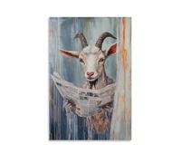 ZLLJXFZZ Animal Oil Painting of A Goat Tangled in A Shower Curtain While Trying to Read The Newspaper. Wall Art Mural Modern Decoration Hanging Art Poster 24x36inch(60x90cm)