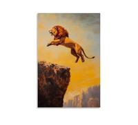 ZLLJXFZZ Animal Oil Painting of A Lion Flipping Off A Cliff with Mustard Sky Beneath Wall Art Mural Modern Decoration Hanging Art Poster 20x30inch(50x75cm)