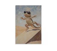 ZLLJXFZZ Animal Oil Painting of A Lizard in Sunglasses Doing A Flip Trick on A Desert Ramp Against A Plain Beige Backdrop. Wall Art Mural Modern Decoration Hanging Art Poster 08x12inch(20x30cm)