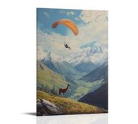 ZLLJXFZZ Animal Oil Painting of A Llama Paragliding from A Snow-capped Ridge Into Green Valleys Below. Wall Art Mural Modern Decoration Hanging Art Poster 20x30inch(50x75cm)