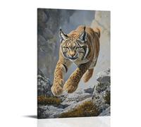 ZLLJXFZZ Animal Oil Painting of A Lynx Trail-running Rugged Rocky Terrains, Paws Slamming Into A Moss-gray Field. Wall Art Mural Modern Decoration Hanging Art Poster 24x36inch(60x90cm)