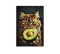 ZLLJXFZZ Animal Poster Absurd, Avocado-Loving Cat Wall Art Mural Modern Decoration Hanging Art Poster 24x36inch(60x90cm)