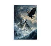 ZLLJXFZZ Animal Poster Battle, Wolf Vs. Eagle Wall Art Mural Modern Decoration Hanging Art Poster 24x36inch(60x90cm)