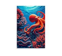 ZLLJXFZZ Animal Poster Coral, Octopus Color Ripple Wall Art Mural Modern Decoration Hanging Art Poster 20x30inch(50x75cm)