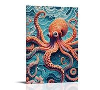 ZLLJXFZZ Animal Poster Coral, Octopus Color Ripple Wall Art Mural Modern Decoration Hanging Art Poster 16x24inch(40x60cm)