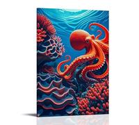 ZLLJXFZZ Animal Poster Coral, Octopus Color Ripple Wall Art Mural Modern Decoration Hanging Art Poster 08x12inch(20x30cm)