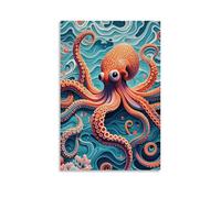 ZLLJXFZZ Animal Poster Coral, Octopus Color Ripple Wall Art Mural Modern Decoration Hanging Art Poster 24x36inch(60x90cm)