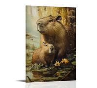 ZLLJXFZZ Animal Poster Oil Painting Capybara Wetland Social Wall Art Mural Modern Decoration Hanging Art Poster 24x36inch(60x90cm)