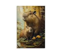 ZLLJXFZZ Animal Poster Oil Painting Capybara Wetland Social Wall Art Mural Modern Decoration Hanging Art Poster 12x18inch(30x45cm)