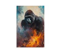 ZLLJXFZZ Animal Poster Oil Painting Gorilla Misty Volcano Wall Art Mural Modern Decoration Hanging Art Poster 12x18inch(30x45cm)