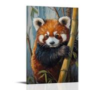 ZLLJXFZZ Animal Poster Oil Painting Red Panda Bamboo Shade Wall Art Mural Modern Decoration Hanging Art Poster 24x36inch(60x90cm)