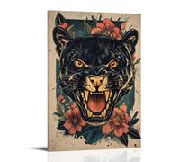 ZLLJXFZZ Animal Poster Old School, Tattoo Panther Wall Art Mural Modern Decoration Hanging Art Poster 12x18inch(30x45cm)