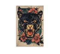 ZLLJXFZZ Animal Poster Old School, Tattoo Panther Wall Art Mural Modern Decoration Hanging Art Poster 16x24inch(40x60cm)