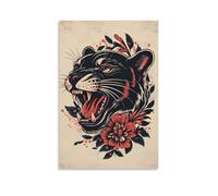 ZLLJXFZZ Animal Poster Old School, Tattoo Panther Wall Art Mural Modern Decoration Hanging Art Poster 16x24inch(40x60cm)