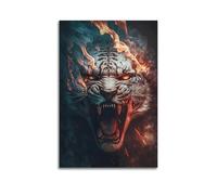 ZLLJXFZZ Animal Poster, White Tiger on Fire Wall Art Mural Modern Decoration Hanging Art Poster 08x12inch(20x30cm)