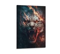 ZLLJXFZZ Animal Poster, White Tiger on Fire Wall Art Mural Modern Decoration Hanging Art Poster 12x18inch(30x45cm)